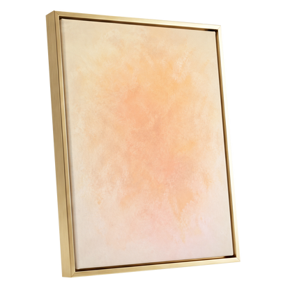 Apricot Hush, orange, pink, beige abstract wall art shown as a gold framed canvas wall art