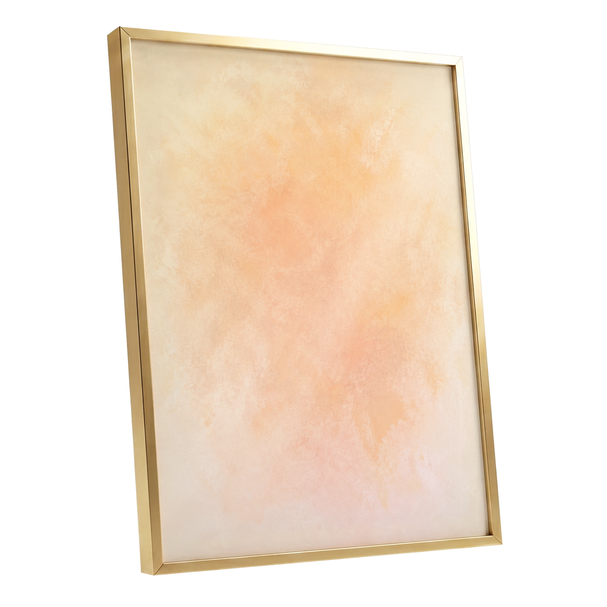 Apricot Hush, orange, pink, beige abstract wall art shown as a gold framed poster wall art print