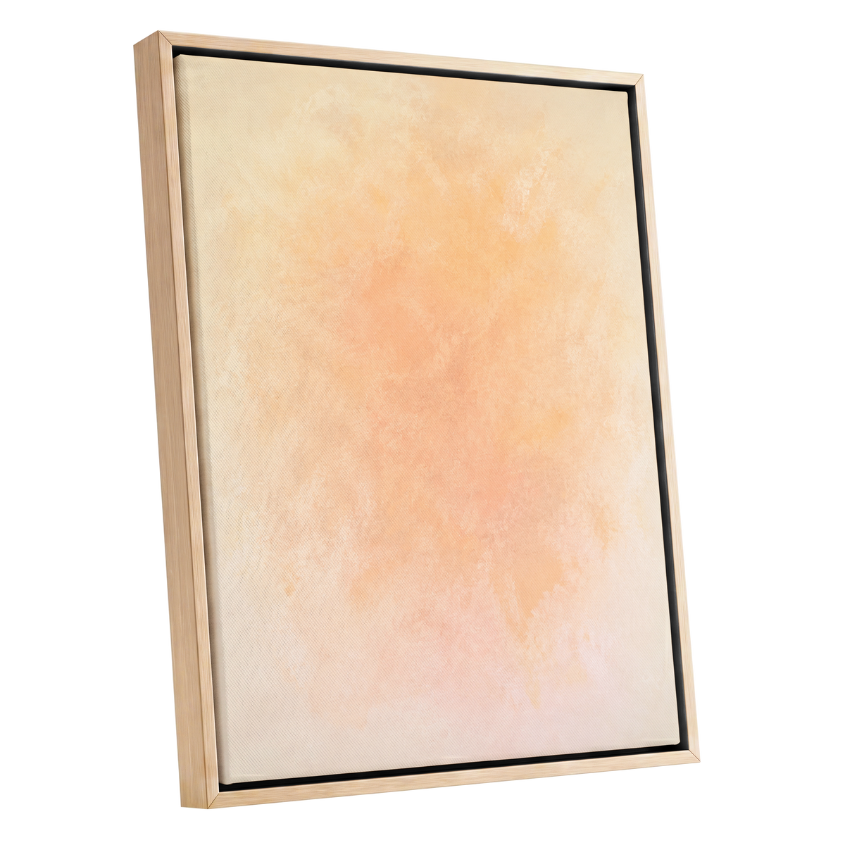 Apricot Hush, orange, pink, beige abstract wall art shown as a oak framed canvas wall art