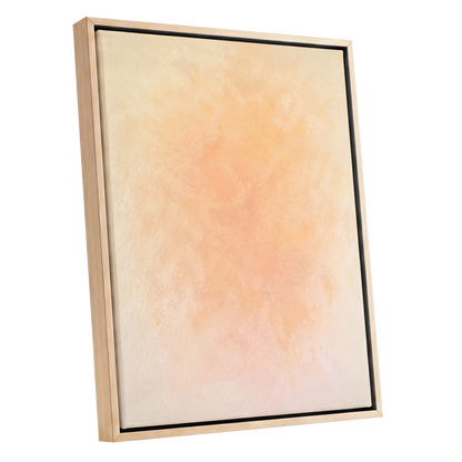 Apricot Hush, orange, pink, beige abstract wall art shown as a oak framed canvas wall art