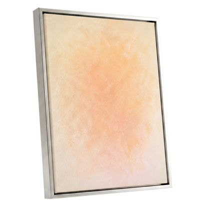 Apricot Hush, orange, pink, beige abstract wall art shown as a silver framed canvas wall art