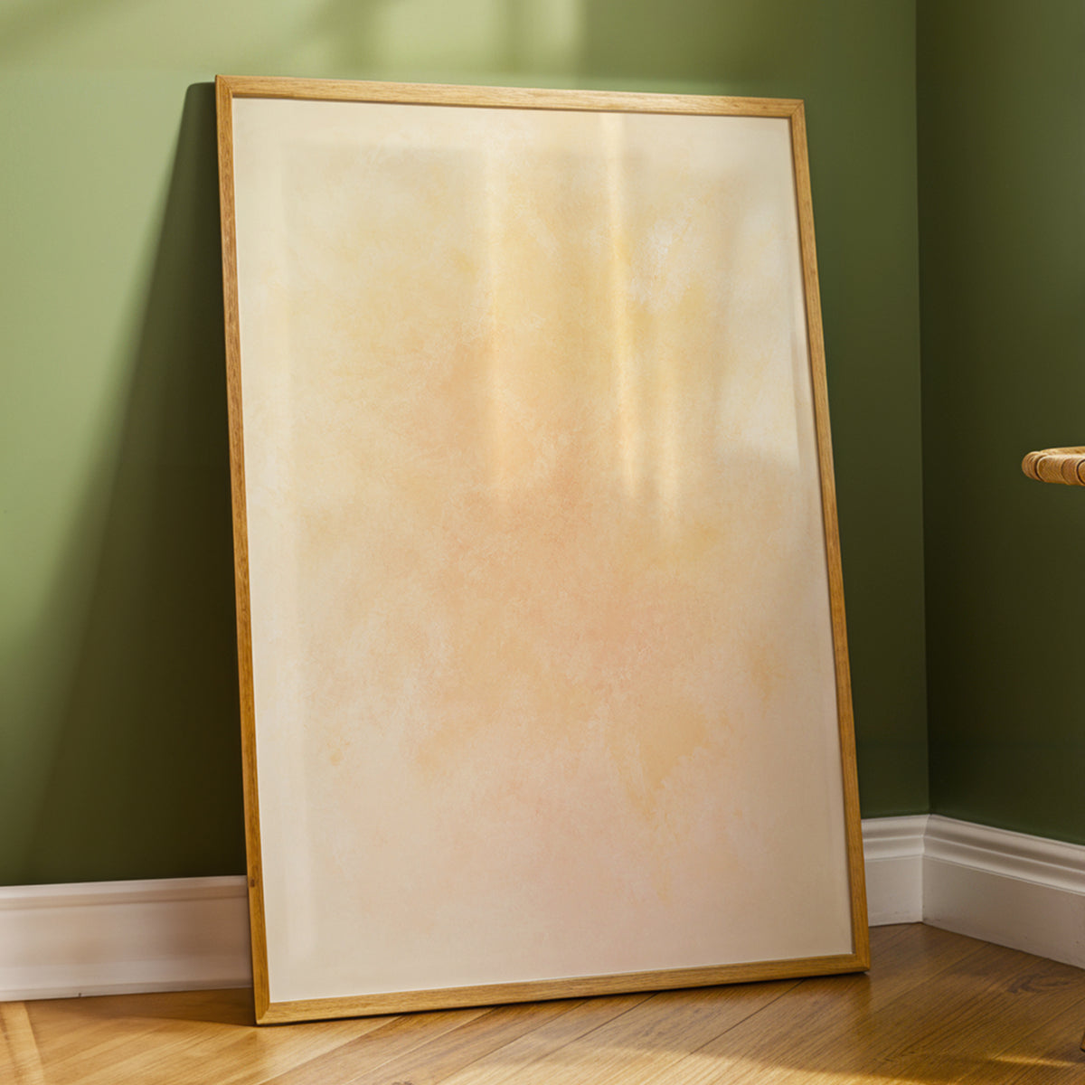 Apricot Hush, orange, pink, beige abstract wall art displayed in a styled interior, gallery view 2