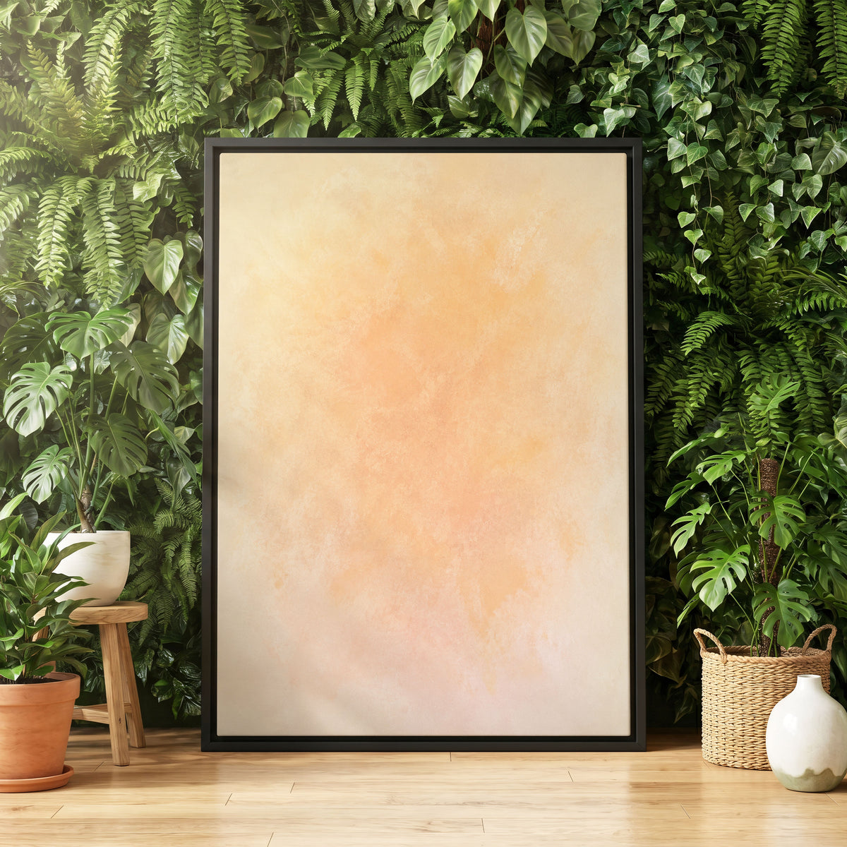 Apricot Hush, orange, pink, beige abstract wall art displayed in a styled interior, gallery view 4