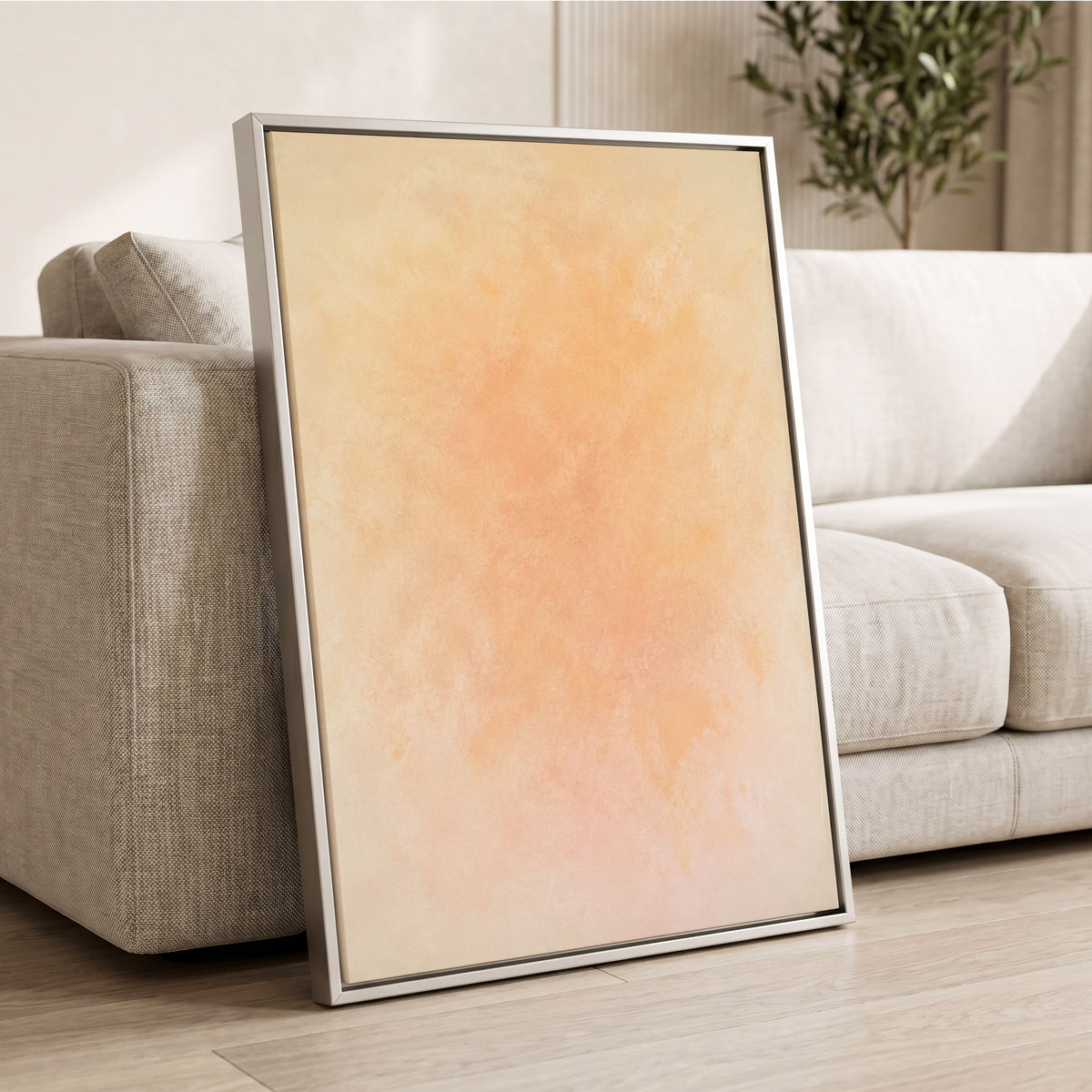 Apricot Hush, orange, pink, beige abstract wall art displayed in a styled interior, gallery view 8