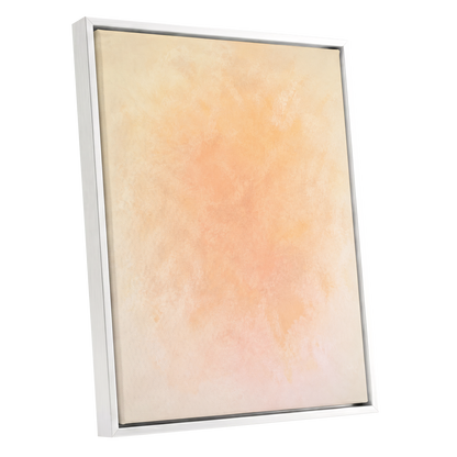 Apricot Hush, orange, pink, beige abstract wall art shown as a white framed canvas wall art