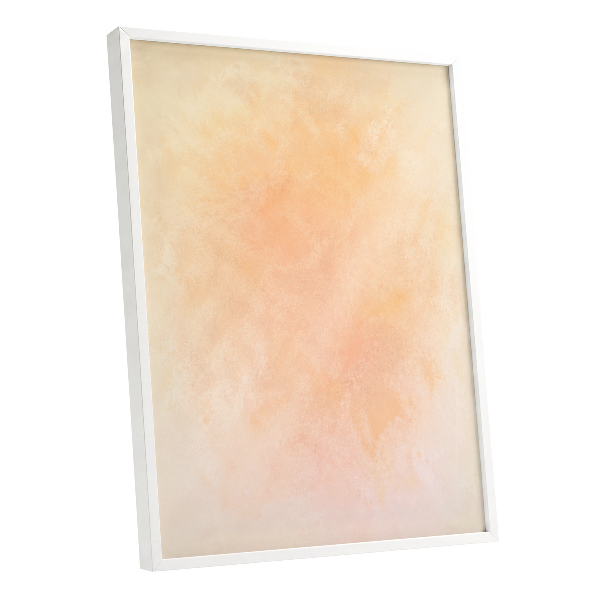 Apricot Hush, orange, pink, beige abstract wall art shown as a white framed poster wall art print