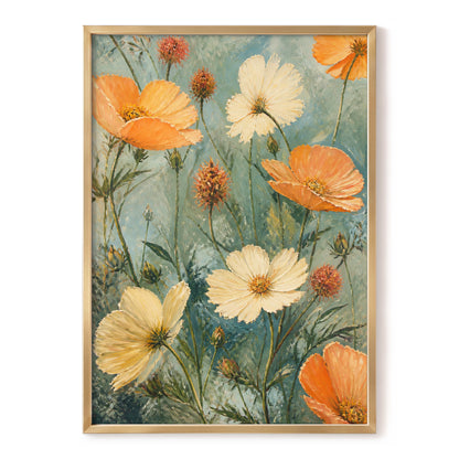 Apricot Meadow, orange, beige, white floral wall art, front artwork view