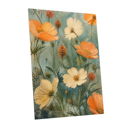 Apricot Meadow, orange, beige, white floral wall art shown as a unframed poster wall art print