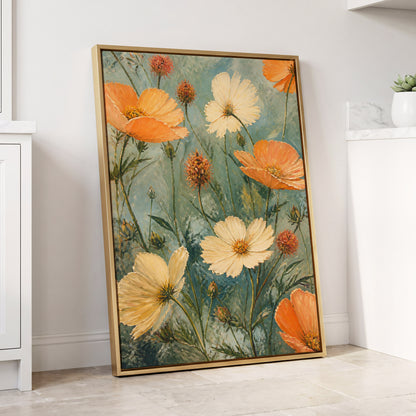 Apricot Meadow, orange, beige, white floral wall art displayed in a styled interior, gallery view 8
