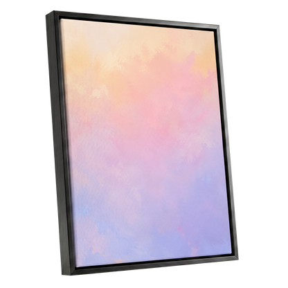 Apricot Reverie, orange, pink, purple abstract wall art shown as a black framed canvas wall art