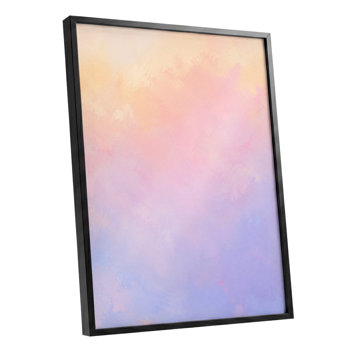 Apricot Reverie, orange, pink, purple abstract wall art shown as a black framed poster wall art print