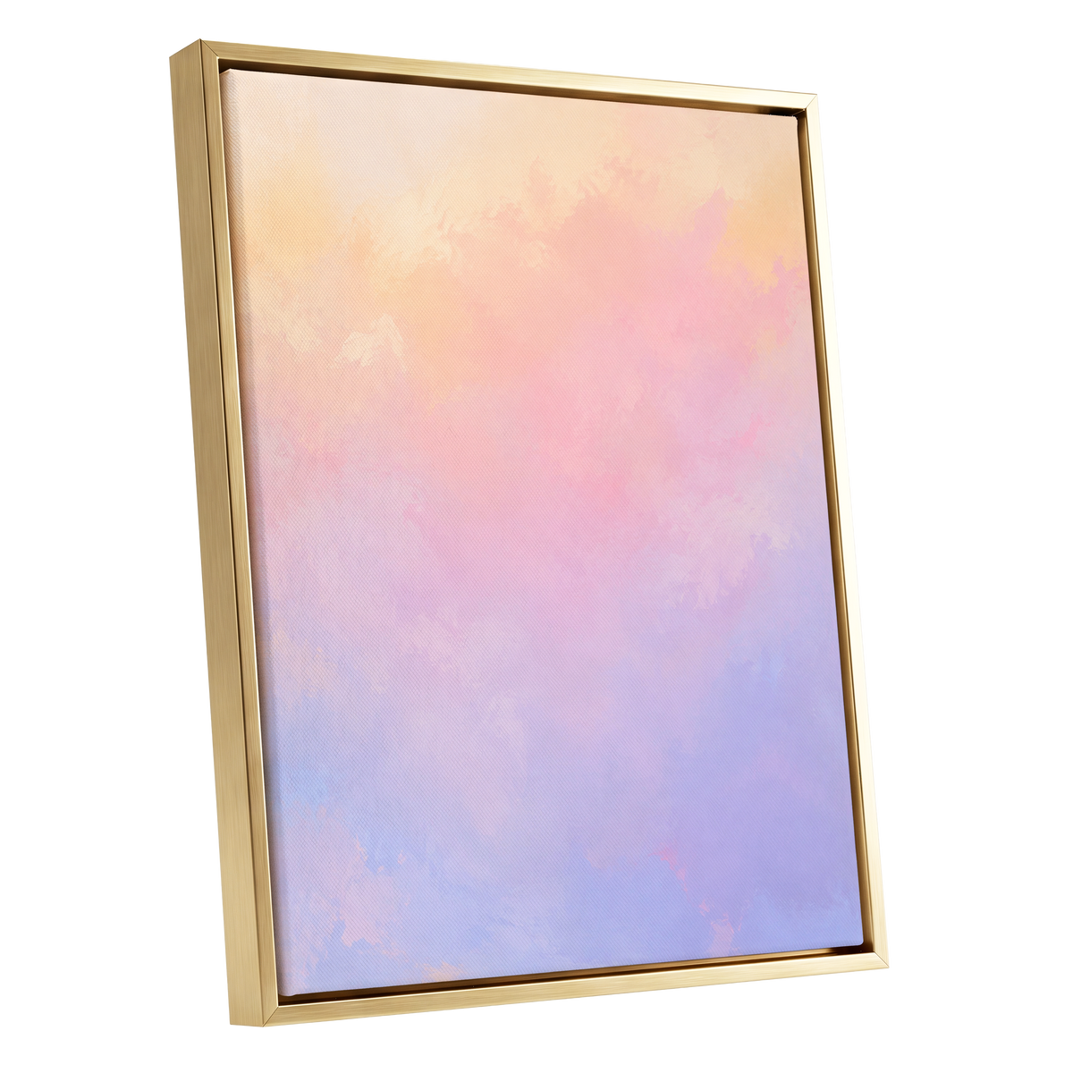 Apricot Reverie, orange, pink, purple abstract wall art shown as a gold framed canvas wall art
