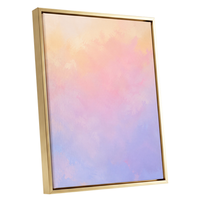 Apricot Reverie, orange, pink, purple abstract wall art shown as a gold framed canvas wall art