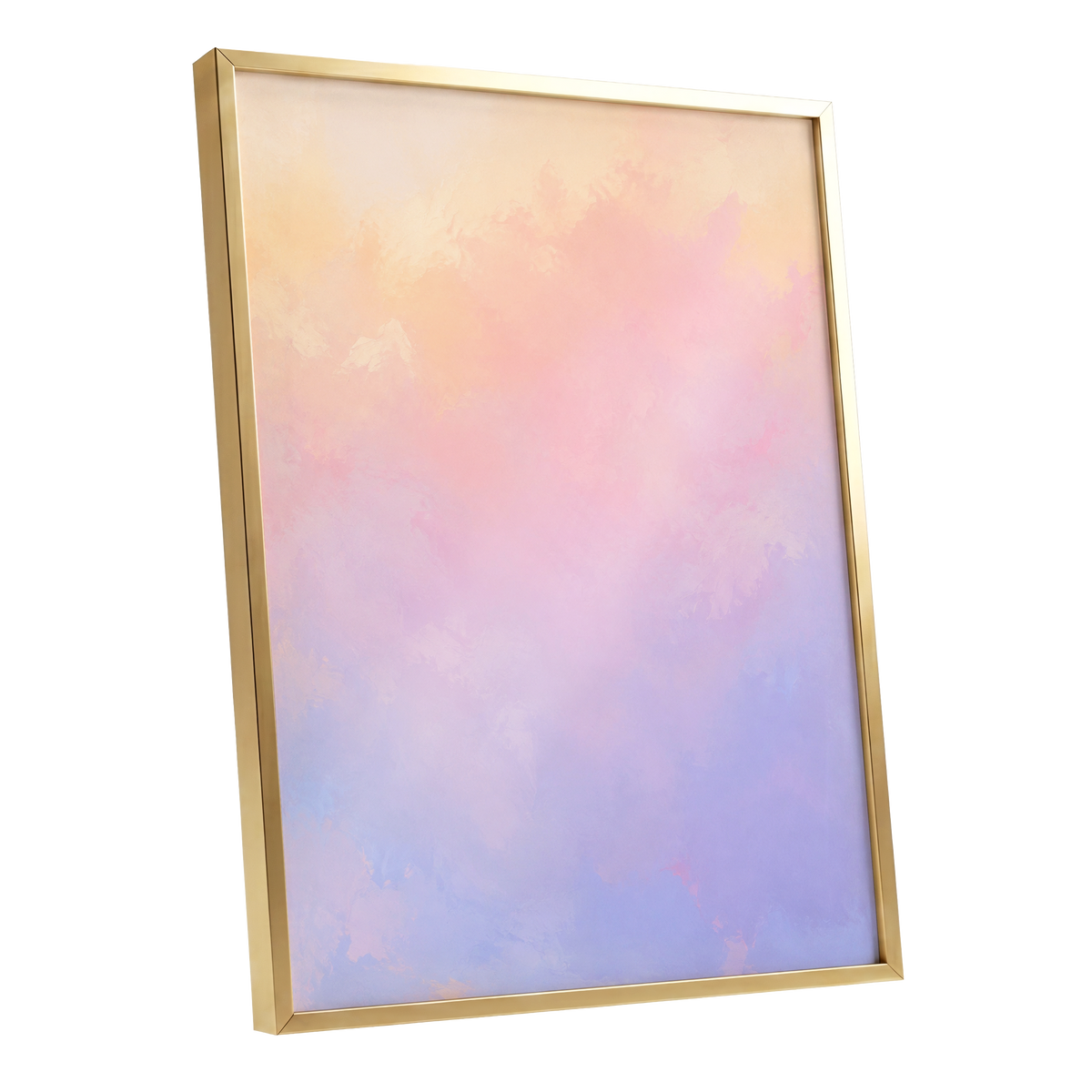 Apricot Reverie, orange, pink, purple abstract wall art shown as a gold framed poster wall art print