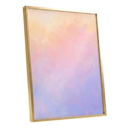 Apricot Reverie, orange, pink, purple abstract wall art shown as a gold framed poster wall art print