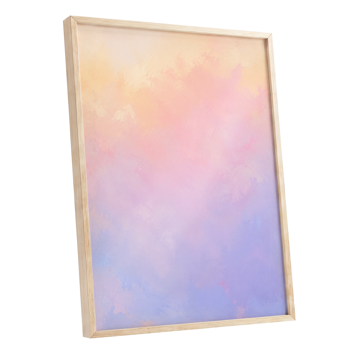 Apricot Reverie, orange, pink, purple abstract wall art shown as a oak framed poster wall art print
