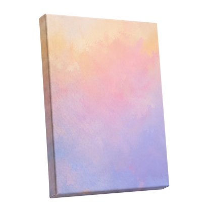 Apricot Reverie, orange, pink, purple abstract wall art shown as a stretched canvas wall art