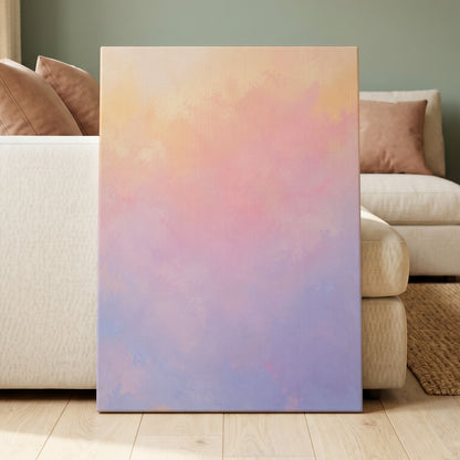 Apricot Reverie, orange, pink, purple abstract wall art displayed in a styled interior, gallery view 7