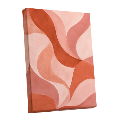 Apricot Ribbons, orange, pink, beige abstract wall art shown as a stretched canvas wall art