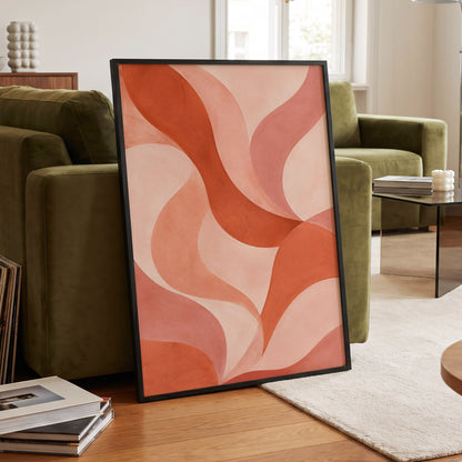 Apricot Ribbons, orange, pink, beige abstract wall art displayed in a styled interior, gallery view 2