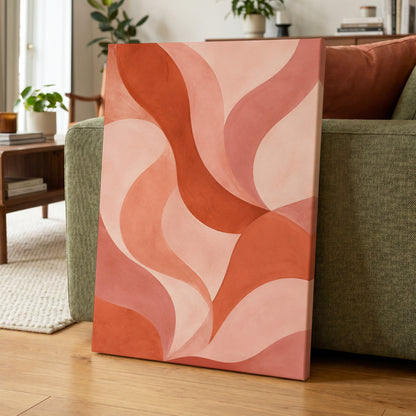 Apricot Ribbons, orange, pink, beige abstract wall art displayed in a styled interior, gallery view 3