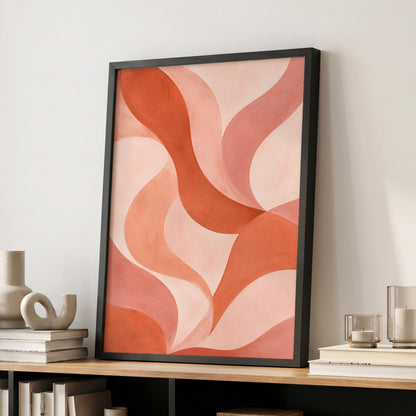 Apricot Ribbons, orange, pink, beige abstract wall art displayed in a styled interior, gallery view 9