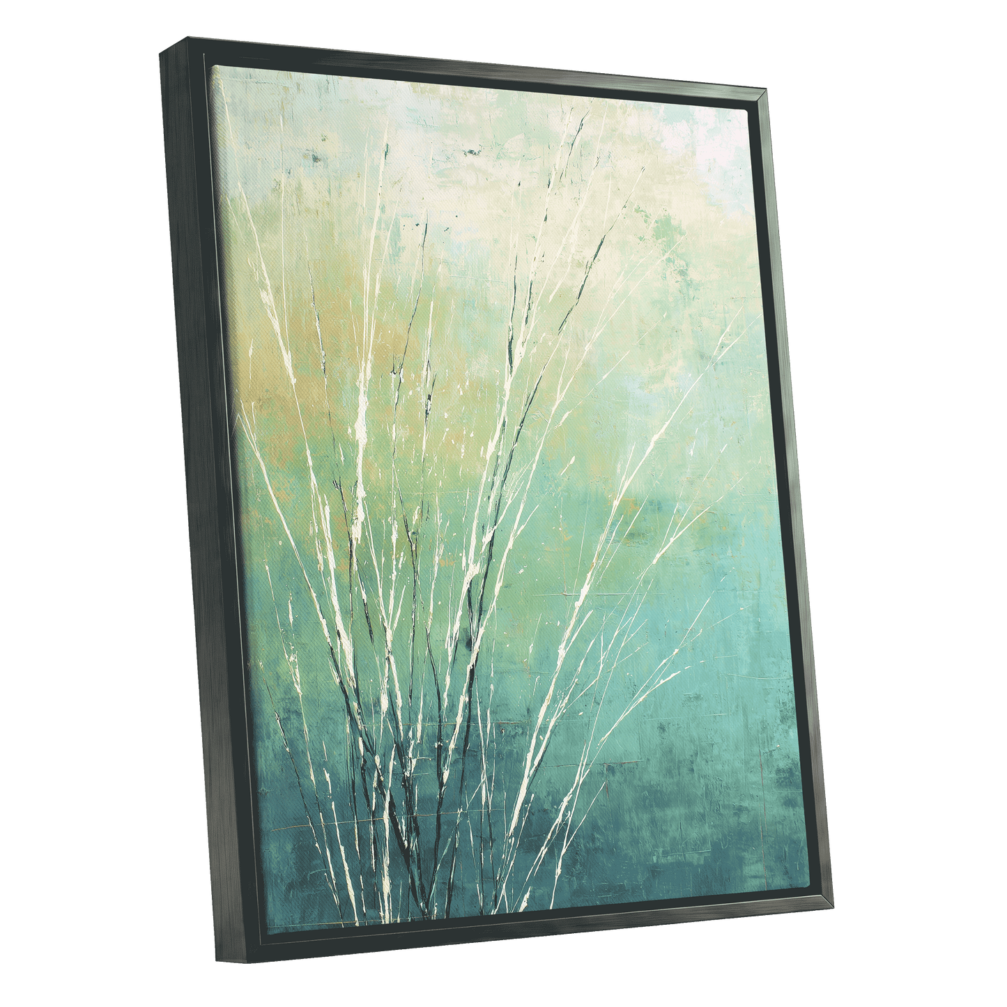 Aqua Meadow Lines – black framed canvas option