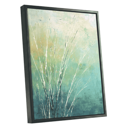 Aqua Meadow Lines – black framed canvas option