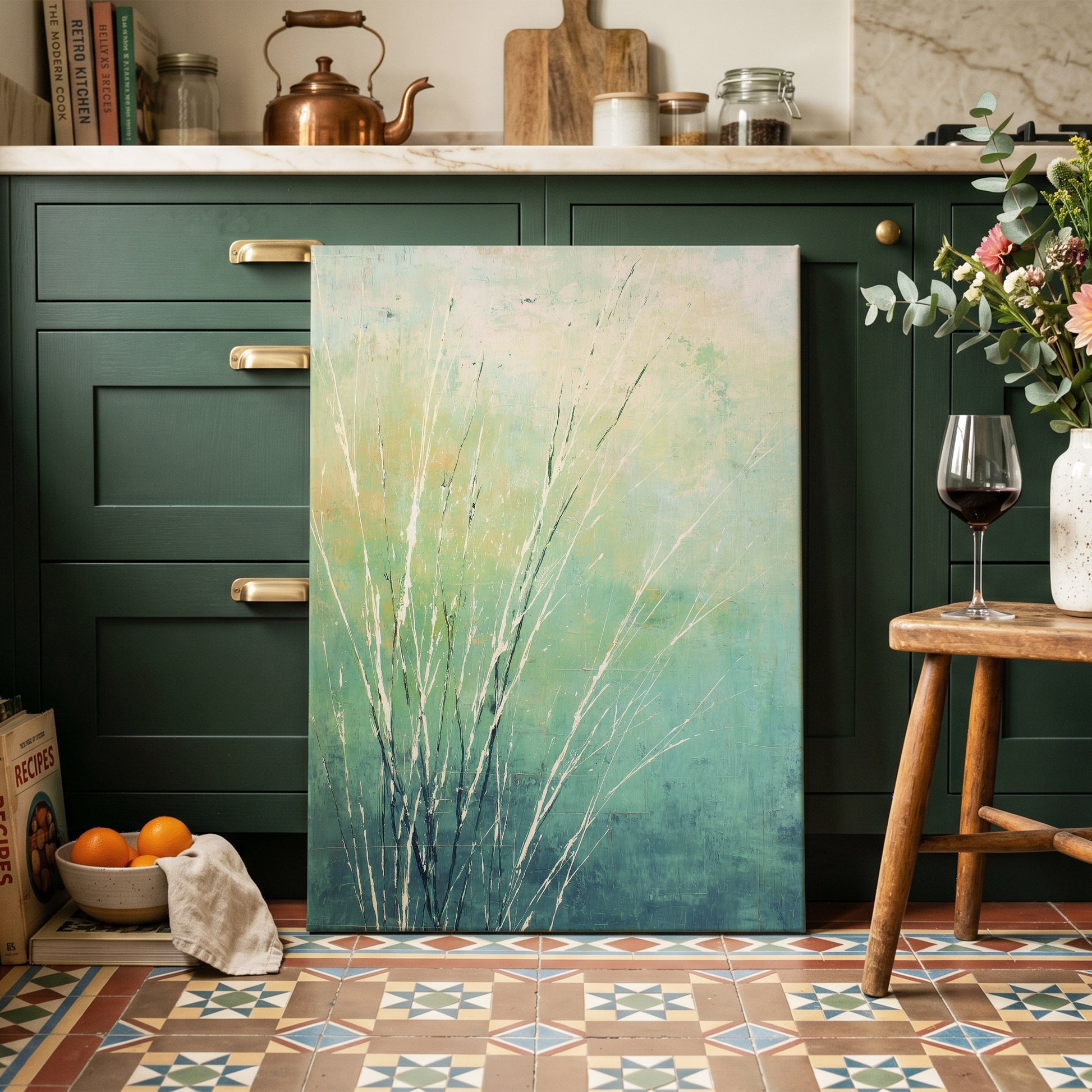 Aqua Meadow Lines – canvas wall art in a styled interior, gallery view 1