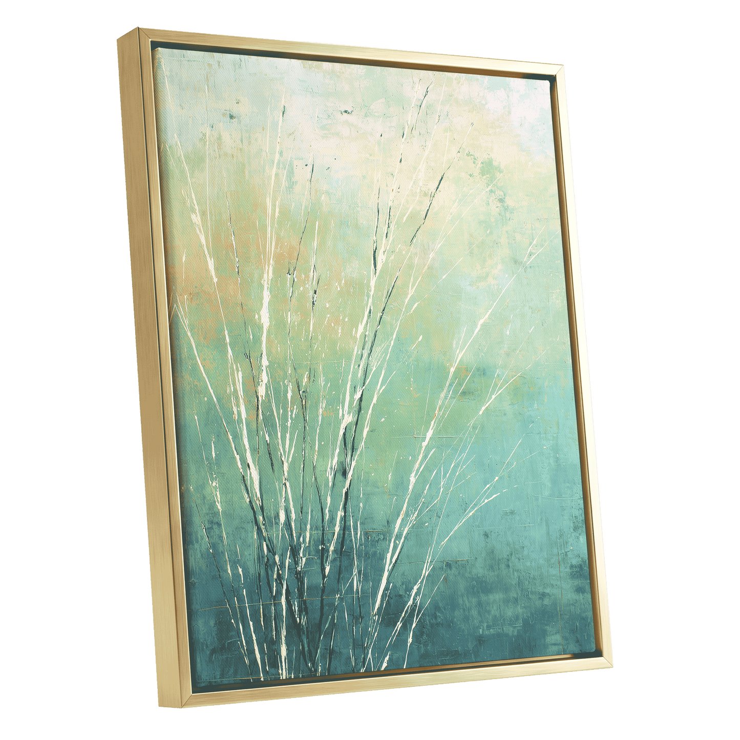 Aqua Meadow Lines – gold framed canvas option
