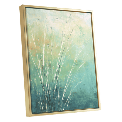 Aqua Meadow Lines – gold framed canvas option