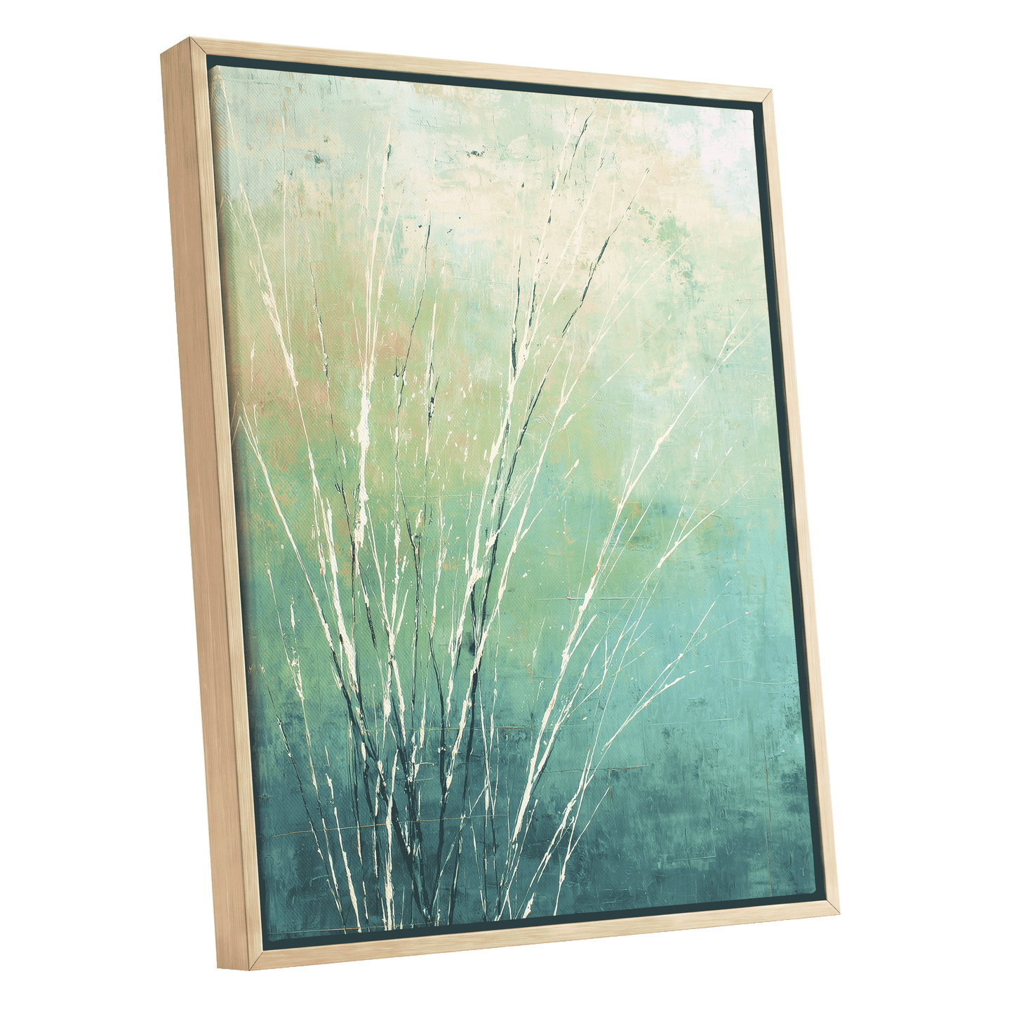 Aqua Meadow Lines – oak framed canvas option
