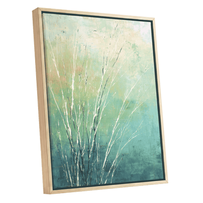 Aqua Meadow Lines – oak framed canvas option