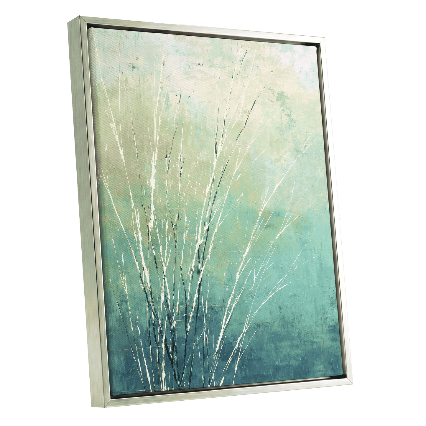 Aqua Meadow Lines – silver framed canvas option