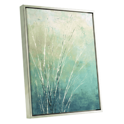 Aqua Meadow Lines – silver framed canvas option