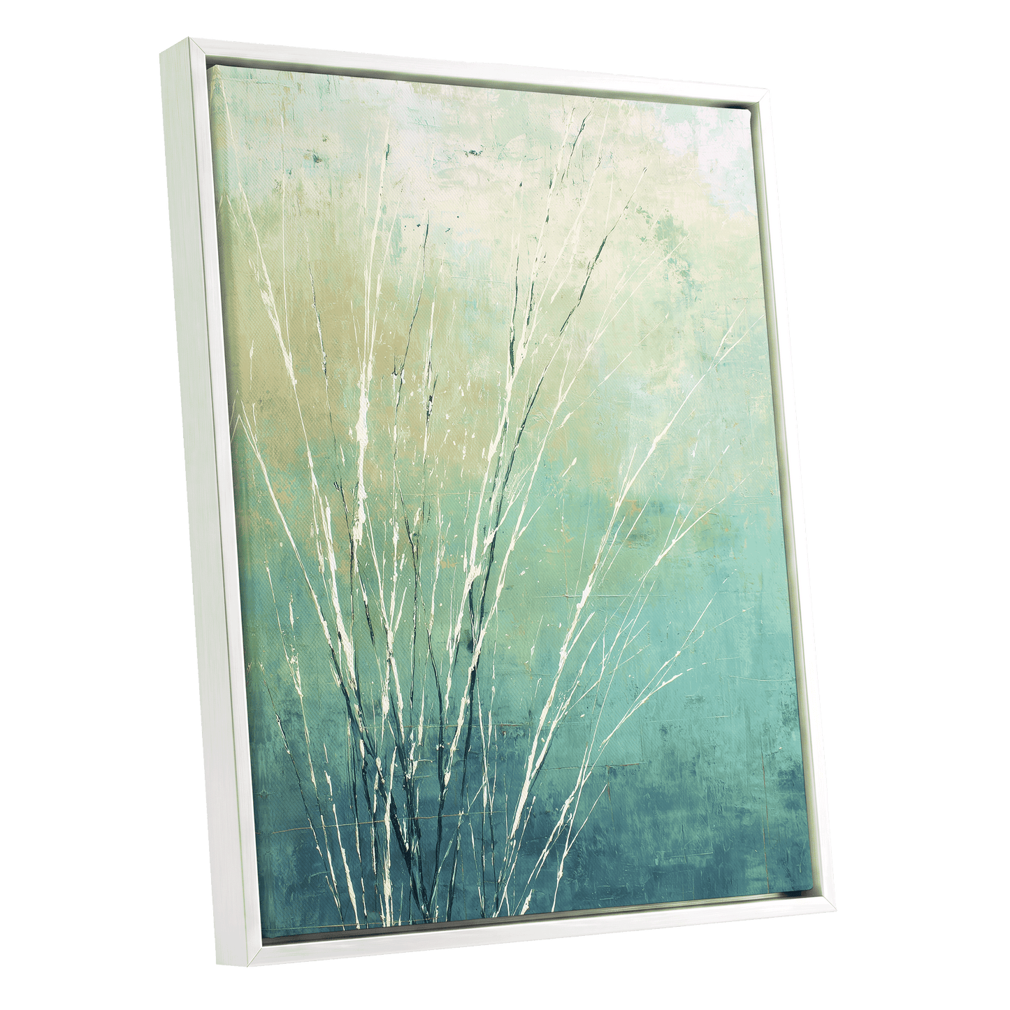 Aqua Meadow Lines – white framed canvas option