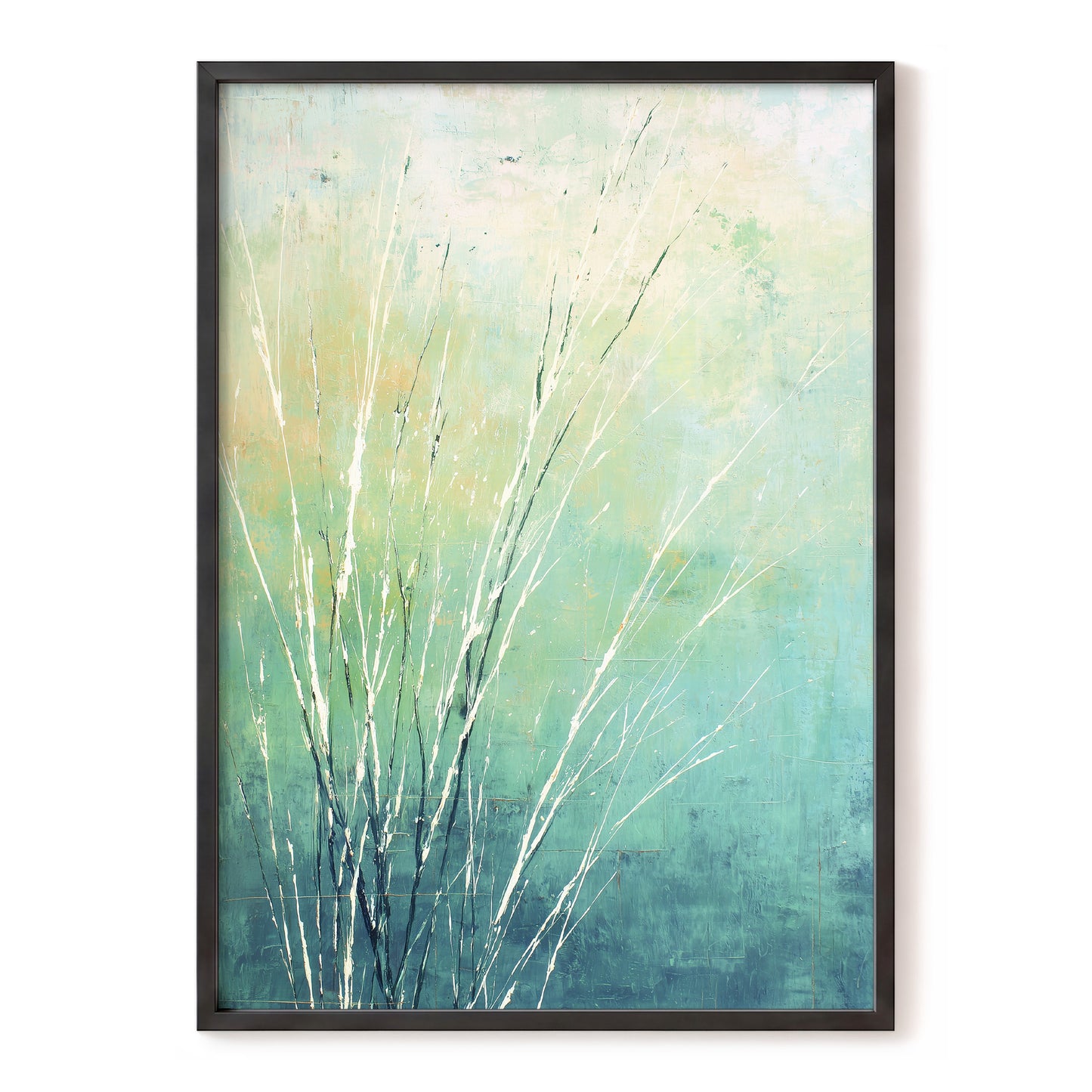 Aqua Meadow Lines – blue, green, white nature wall art, front view