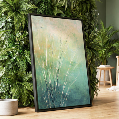 Aqua Meadow Lines – wall art displayed in a styled interior, gallery view 1