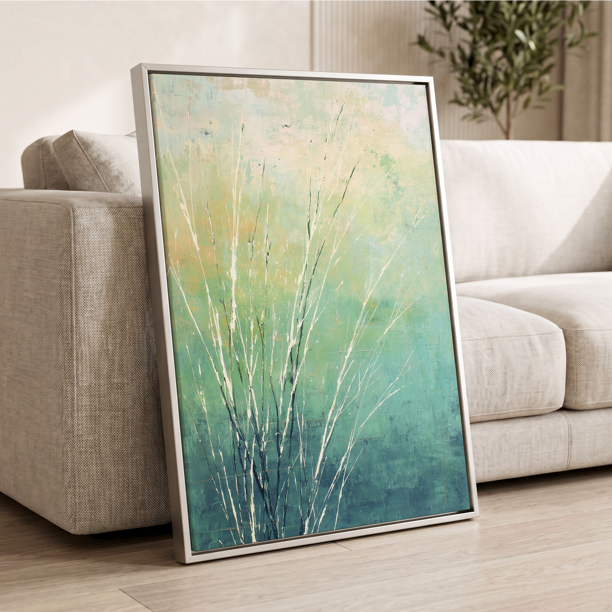 Aqua Meadow Lines – wall art displayed in a styled interior, gallery view 2