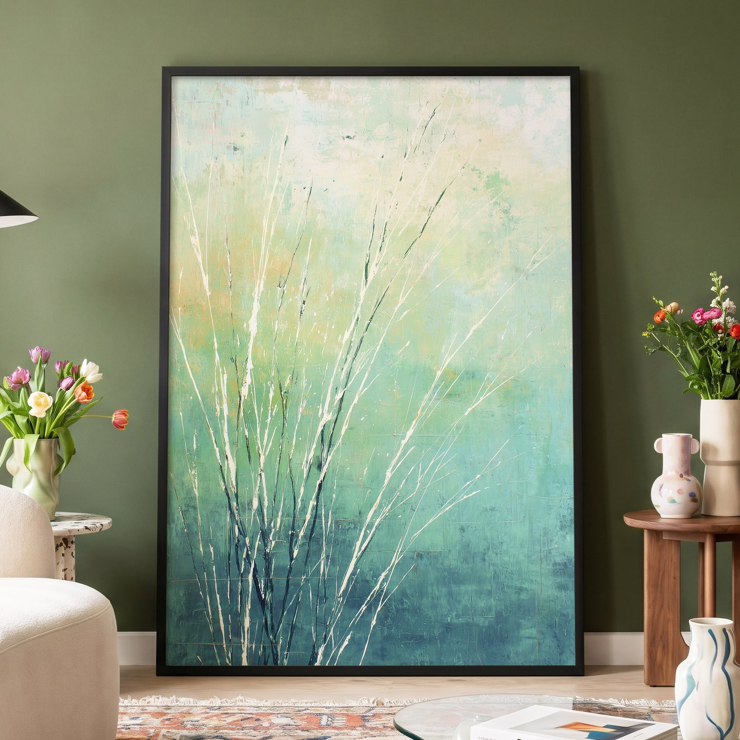 Aqua Meadow Lines – wall art displayed in a styled interior, gallery view 4
