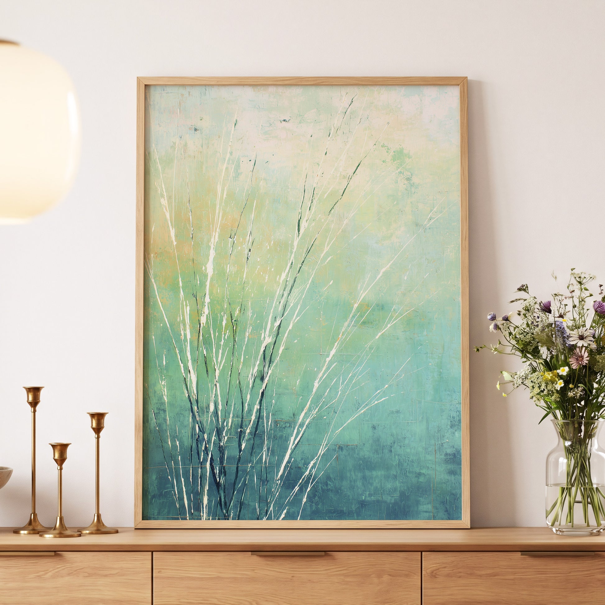 Aqua Meadow Lines – wall art displayed in a styled interior, gallery view 5