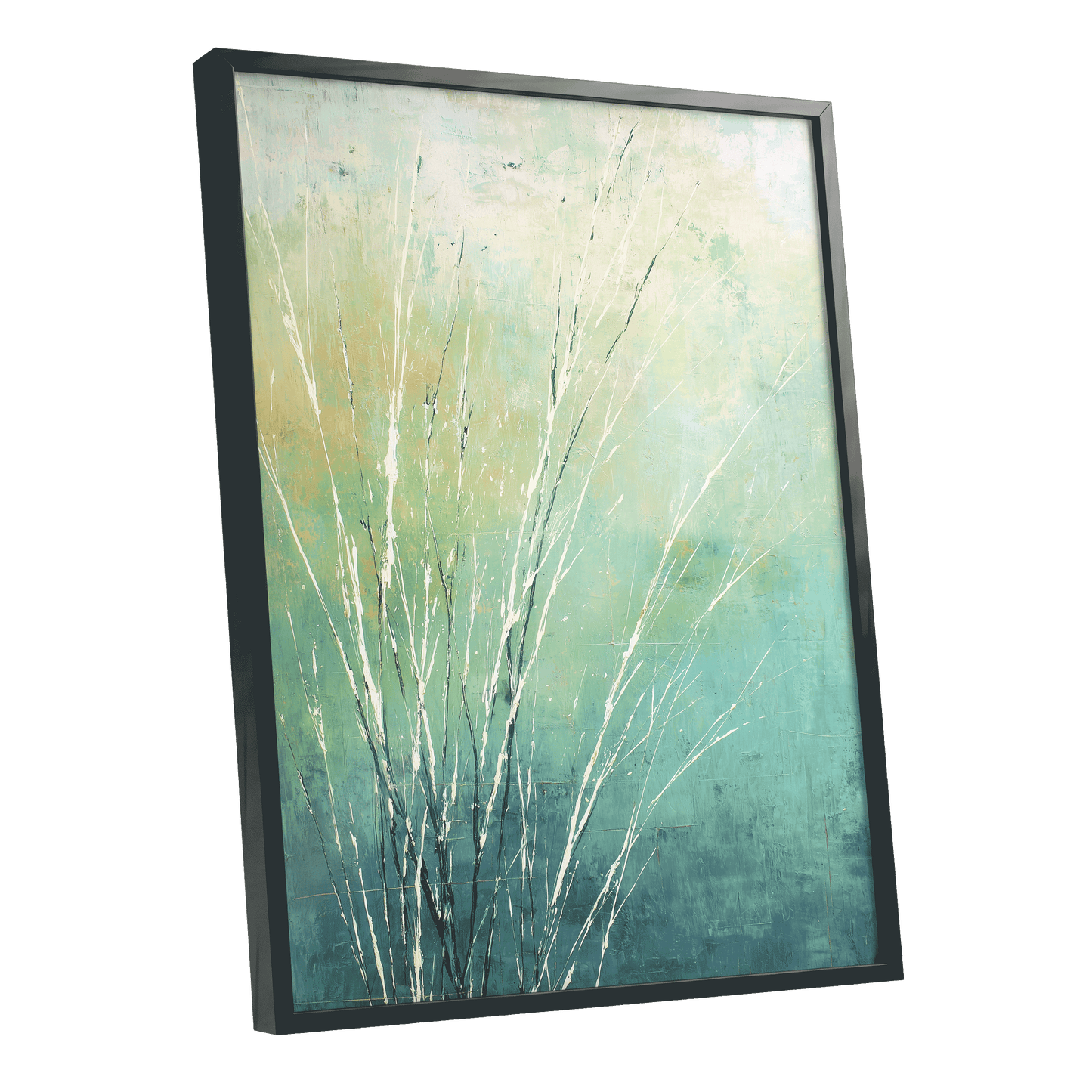 Aqua Meadow Lines – black framed poster option