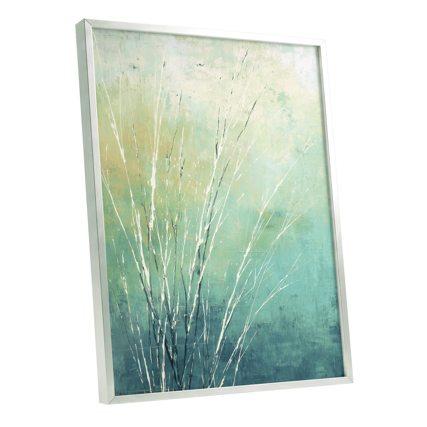 Aqua Meadow Lines – silver framed poster option