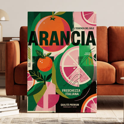 Arancia Fresca, green, pink, orange nature wall art on canvas displayed in a styled interior, gallery view 1