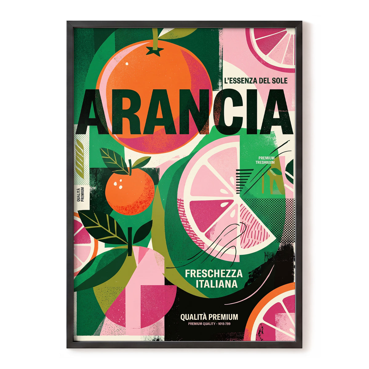 Arancia Fresca, green, pink, orange nature wall art, front artwork view