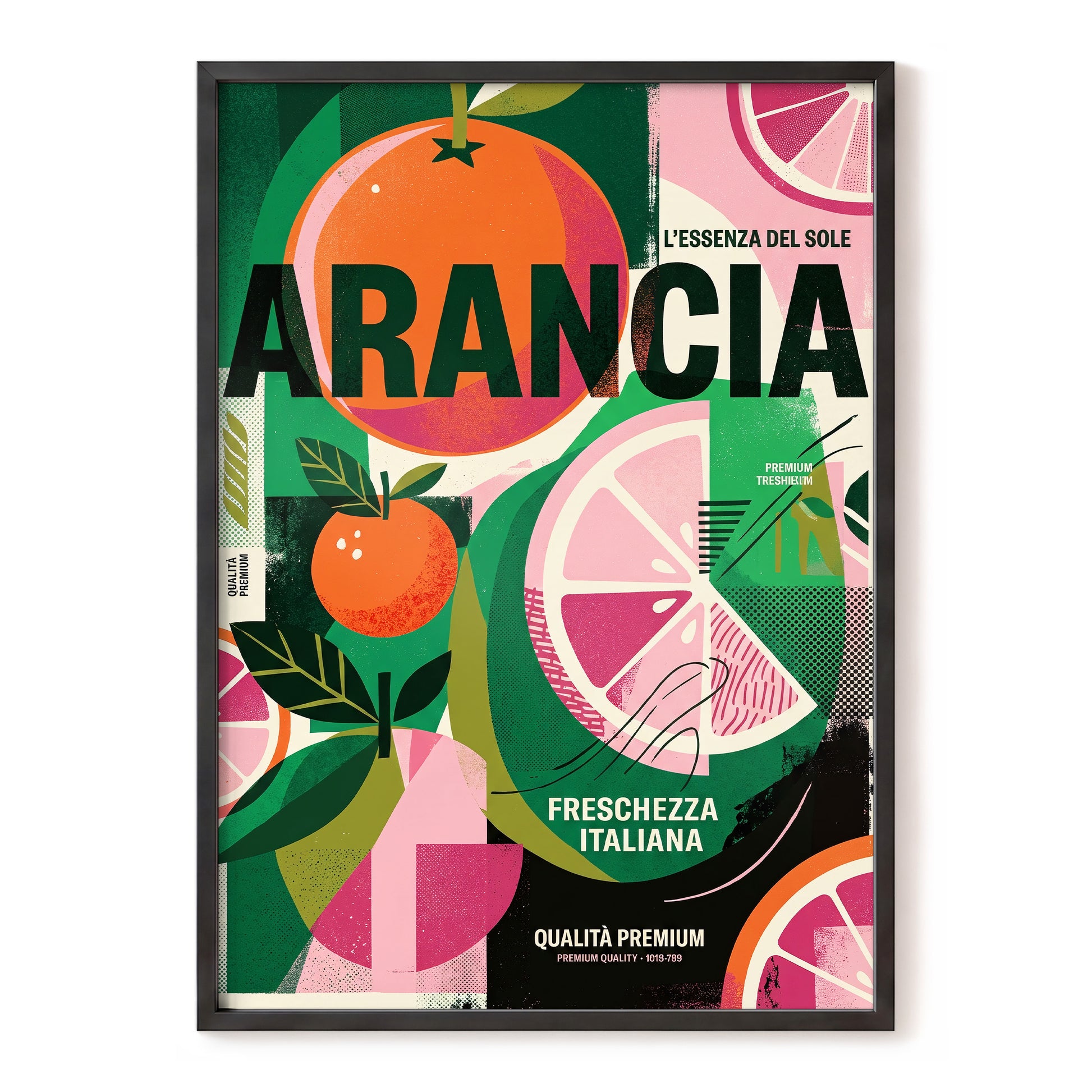 Arancia Fresca, green, pink, orange nature wall art, front artwork view