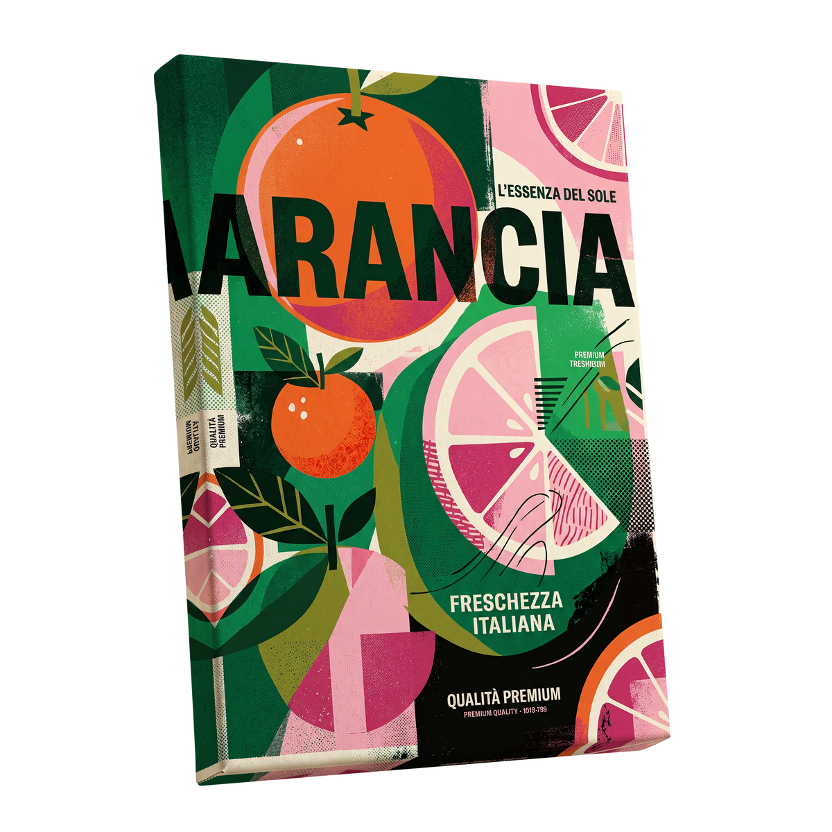 Arancia Fresca, green, pink, orange nature wall art shown as a stretched canvas wall art