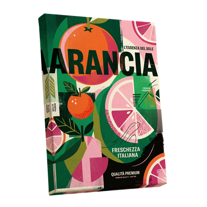 Arancia Fresca, green, pink, orange nature wall art shown as a stretched canvas wall art