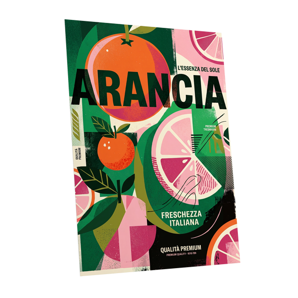 Arancia Fresca, green, pink, orange nature wall art shown as a unframed poster wall art print