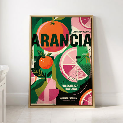 Arancia Fresca, green, pink, orange nature wall art displayed in a styled interior, gallery view 1
